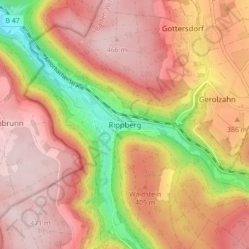 Mapa topográfico Rippberg, altitud, relieve