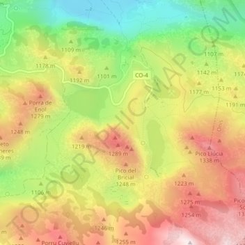 Mapa topográfico Lagos de Covadonga, altitud, relieve