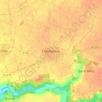 Mapa topográfico Champeaux, altitud, relieve