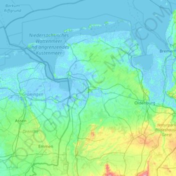 Mapa topográfico Leer (Ostfriesland), altitud, relieve