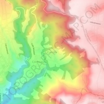 Mapa topográfico Cuentla, altitud, relieve
