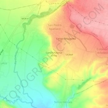 Mapa topográfico Campo Palomar Chico, altitud, relieve