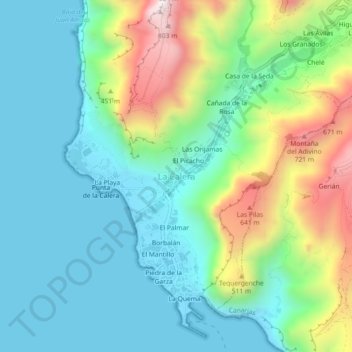 Mapa topográfico La Calera, altitud, relieve
