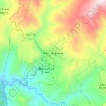 Mapa topográfico Ixtlan de Juárez, altitud, relieve