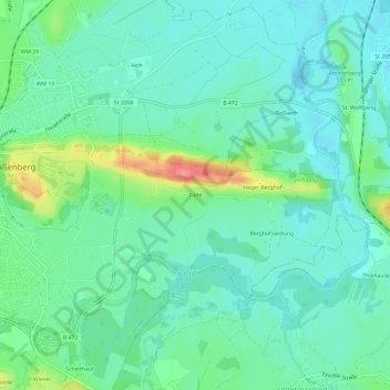 Mapa topográfico Ficht, altitud, relieve
