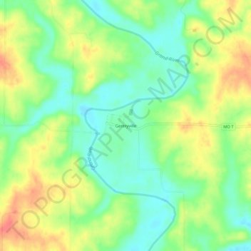 Mapa topográfico Gentryville, altitud, relieve