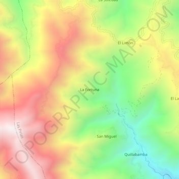 Mapa topográfico La Fortuna, altitud, relieve