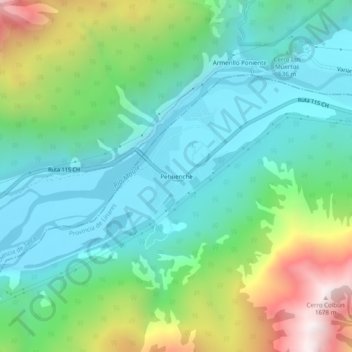 Mapa topográfico Pehuenche, altitud, relieve