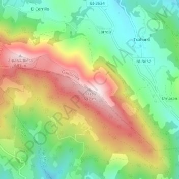 Mapa topográfico Larrea, altitud, relieve