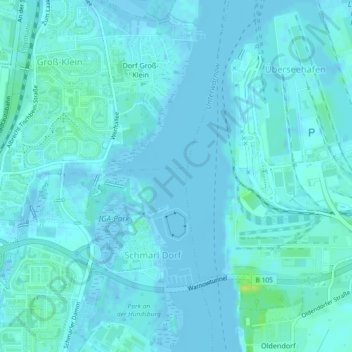 Mapa topográfico Unterwarnow, altitud, relieve