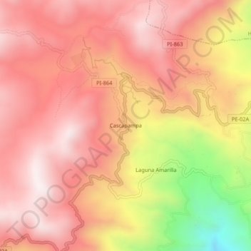 Mapa topográfico Cascapampa, altitud, relieve
