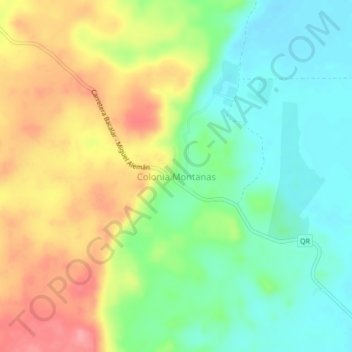 Mapa topográfico Colonia Montanas, altitud, relieve