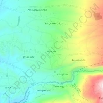 Mapa topográfico Pusuchisi, altitud, relieve
