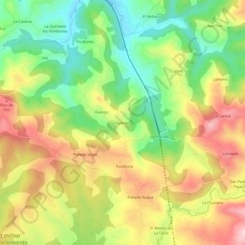 Mapa topográfico Huergo, altitud, relieve