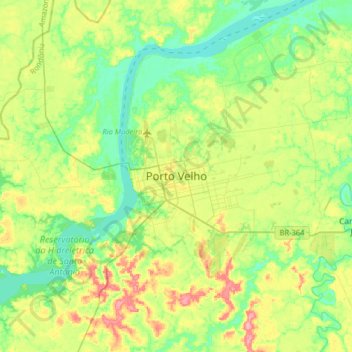 Mapa topográfico Porto Velho, altitud, relieve