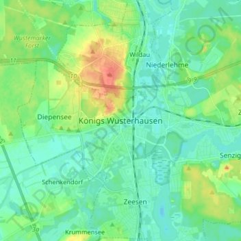 Mapa topográfico Königs Wusterhausen, altitud, relieve