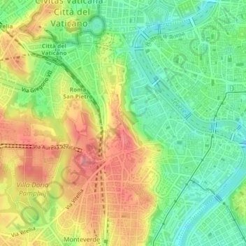 Mapa topográfico Janiculo, altitud, relieve