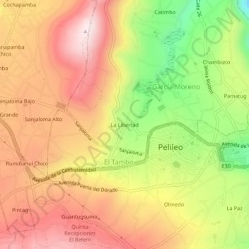Mapa topográfico La Libertad, altitud, relieve