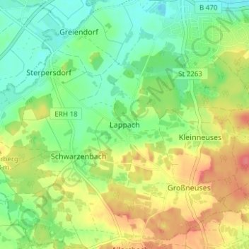Mapa topográfico Lappach, altitud, relieve