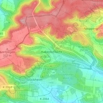 Mapa topográfico Haberschlacht, altitud, relieve