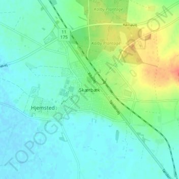 Mapa topográfico Skærbæk, altitud, relieve