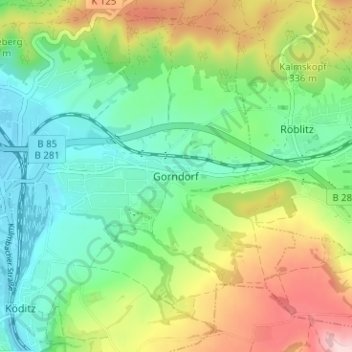 Mapa topográfico Gorndorf, altitud, relieve