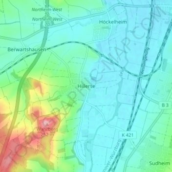 Mapa topográfico Hillerse, altitud, relieve