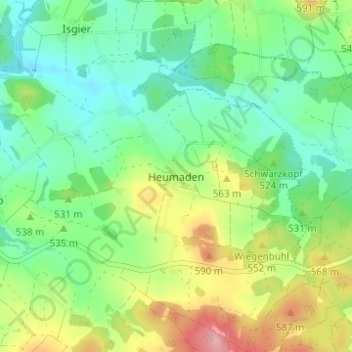 Mapa topográfico Heumaden, altitud, relieve