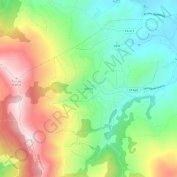 Mapa topográfico Aloños, altitud, relieve