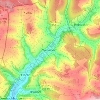 Mapa topográfico Wenkheim, altitud, relieve
