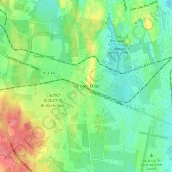 Mapa topográfico Valente Díaz, altitud, relieve