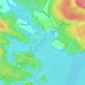 Mapa topográfico Lake Rosseau, altitud, relieve