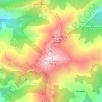 Mapa topográfico Pico La Vara, altitud, relieve