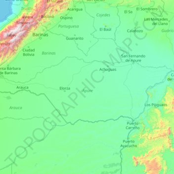 Mapa topográfico Apure, altitud, relieve