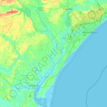 Mapa topográfico Sandy Island, altitud, relieve