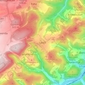 Mapa topográfico Lositz, altitud, relieve