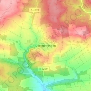 Mapa topográfico Dorfmerkingen, altitud, relieve