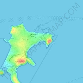 Mapa topográfico Corricella, altitud, relieve