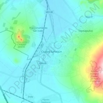 Mapa topográfico Ciudad Sahagún, altitud, relieve