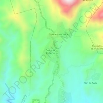 Mapa topográfico Concepción de Guerrero, altitud, relieve