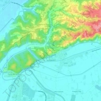 Mapa topográfico Montecalvoli, altitud, relieve
