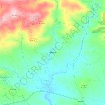 Mapa topográfico Sanceriz, altitud, relieve