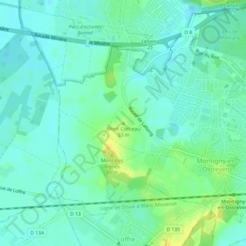 Mapa topográfico Mont Corbeau, altitud, relieve