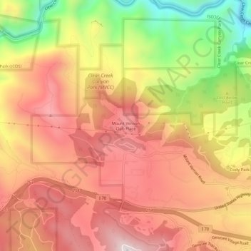 Mapa topográfico Mount Vernon Club Place, altitud, relieve