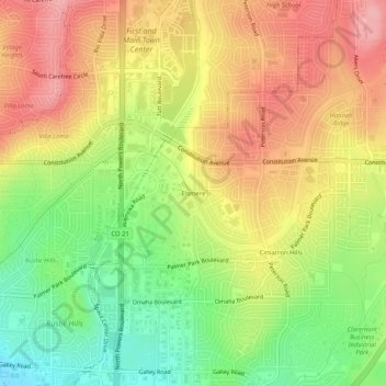 Mapa topográfico Elsmere, altitud, relieve