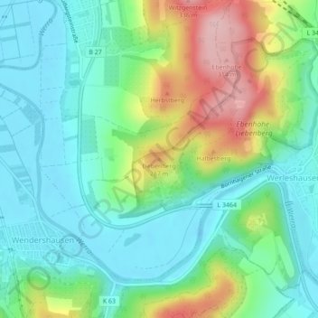 Mapa topográfico Liebenberg, altitud, relieve