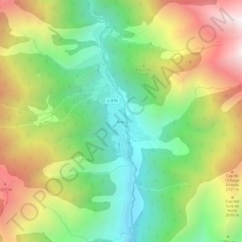 Mapa topográfico Àreu, altitud, relieve