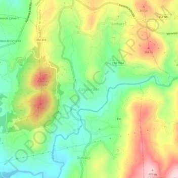 Mapa topográfico Cossourado, altitud, relieve