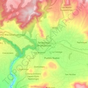 Mapa topográfico Tenancingo de Degollado, altitud, relieve