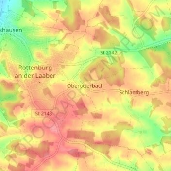 Mapa topográfico Oberotterbach, altitud, relieve